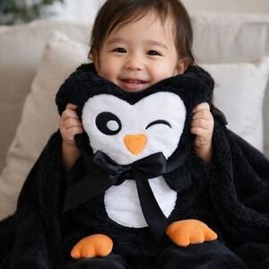 IJAK “It’s Just A Kiss” Penguin 3D Animal Sherpa Blanket NWT Plush Throw Medium